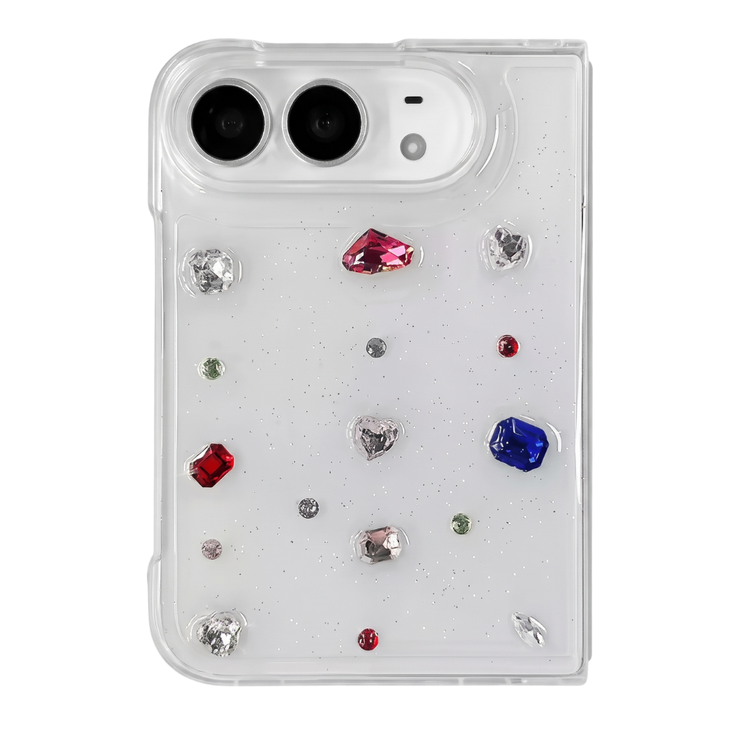 Back of the GEM GARDEN iPhone Duo case with 3D rhinestones and glitter, dual camera cut-out
