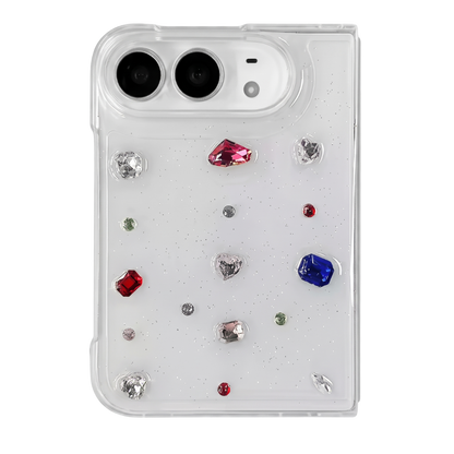 Back of the GEM GARDEN iPhone Duo case with 3D rhinestones and glitter, dual camera cut-out