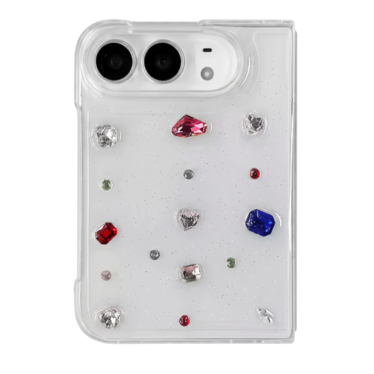 Back of the GEM GARDEN iPhone Duo case with 3D rhinestones and glitter, dual camera cut-out